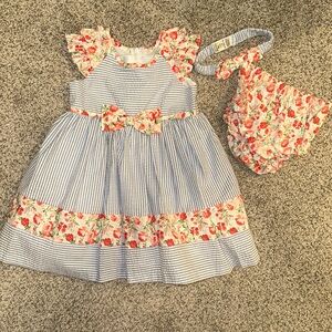 Iris & Ivy 18 months seersucker/floral dress with matching bottoms and headband